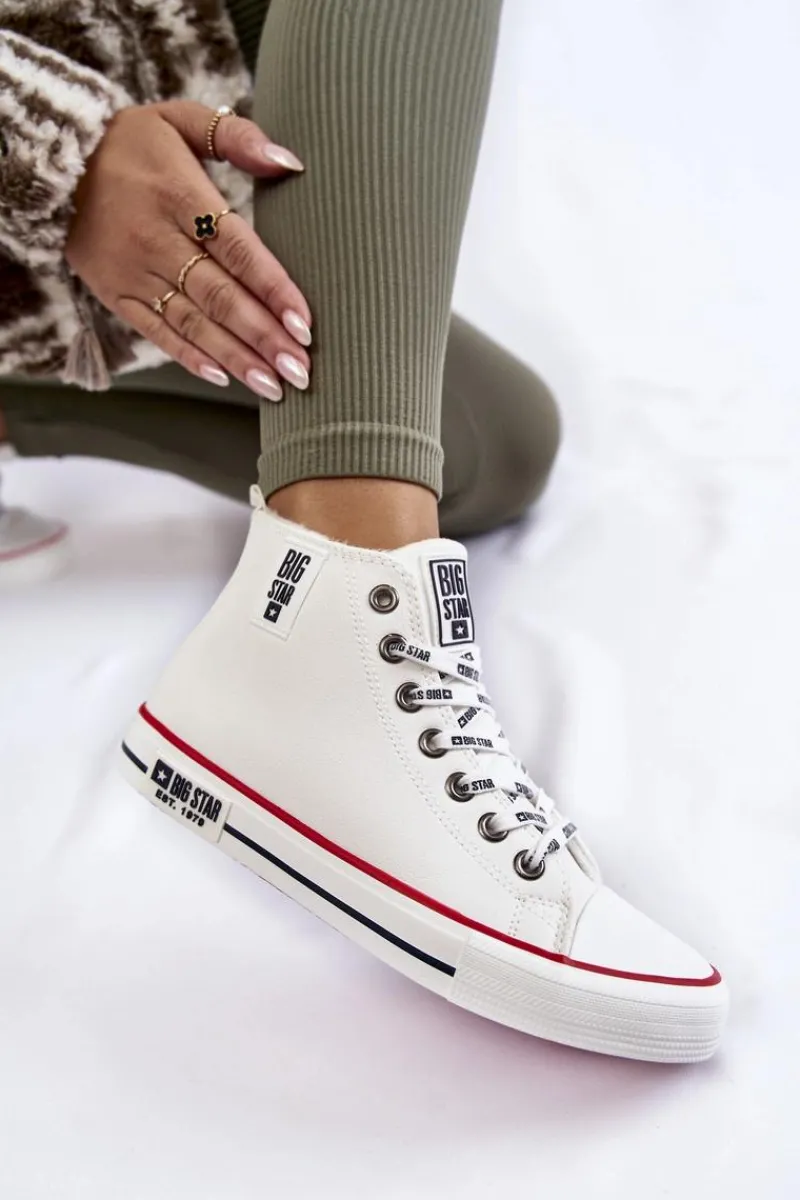 Discount Big Star Shoes Klasyczne Wysokie Ocieplane Trampki Big Star KK274597 Białe