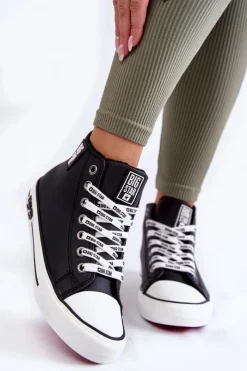 Online Klasyczne Wysokie Ocieplane Trampki Big Star KK274598 Czarne Damskie Trampki Ocieplane|Trampki Damskie Big Star