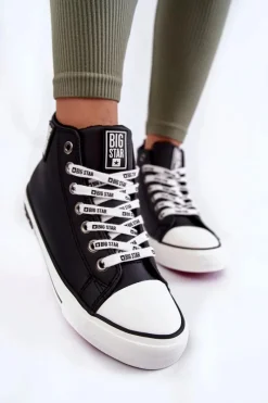 Online Klasyczne Wysokie Ocieplane Trampki Big Star KK274598 Czarne Damskie Trampki Ocieplane|Trampki Damskie Big Star