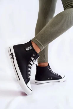 Online Klasyczne Wysokie Ocieplane Trampki Big Star KK274598 Czarne Damskie Trampki Ocieplane|Trampki Damskie Big Star