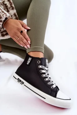 Online Klasyczne Wysokie Ocieplane Trampki Big Star KK274598 Czarne Damskie Trampki Ocieplane|Trampki Damskie Big Star