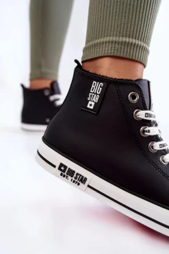 Online Klasyczne Wysokie Ocieplane Trampki Big Star KK274598 Czarne Damskie Trampki Ocieplane|Trampki Damskie Big Star