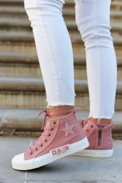 Outlet Klasyczne Wysokie Trampki Big Star JJ274382 Różowe Damskie Trampki Damskie Big Star|Trampki Damskie Wysokie