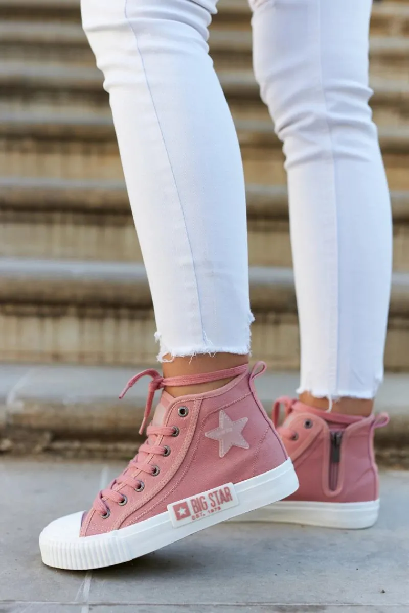 Outlet Klasyczne Wysokie Trampki Big Star JJ274382 Różowe Damskie Trampki Damskie Big Star|Trampki Damskie Wysokie