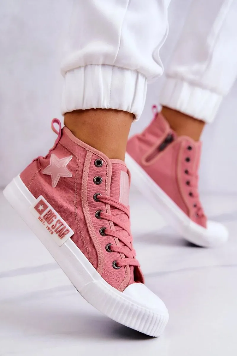 Outlet Klasyczne Wysokie Trampki Big Star JJ274382 Różowe Damskie Trampki Damskie Big Star|Trampki Damskie Wysokie