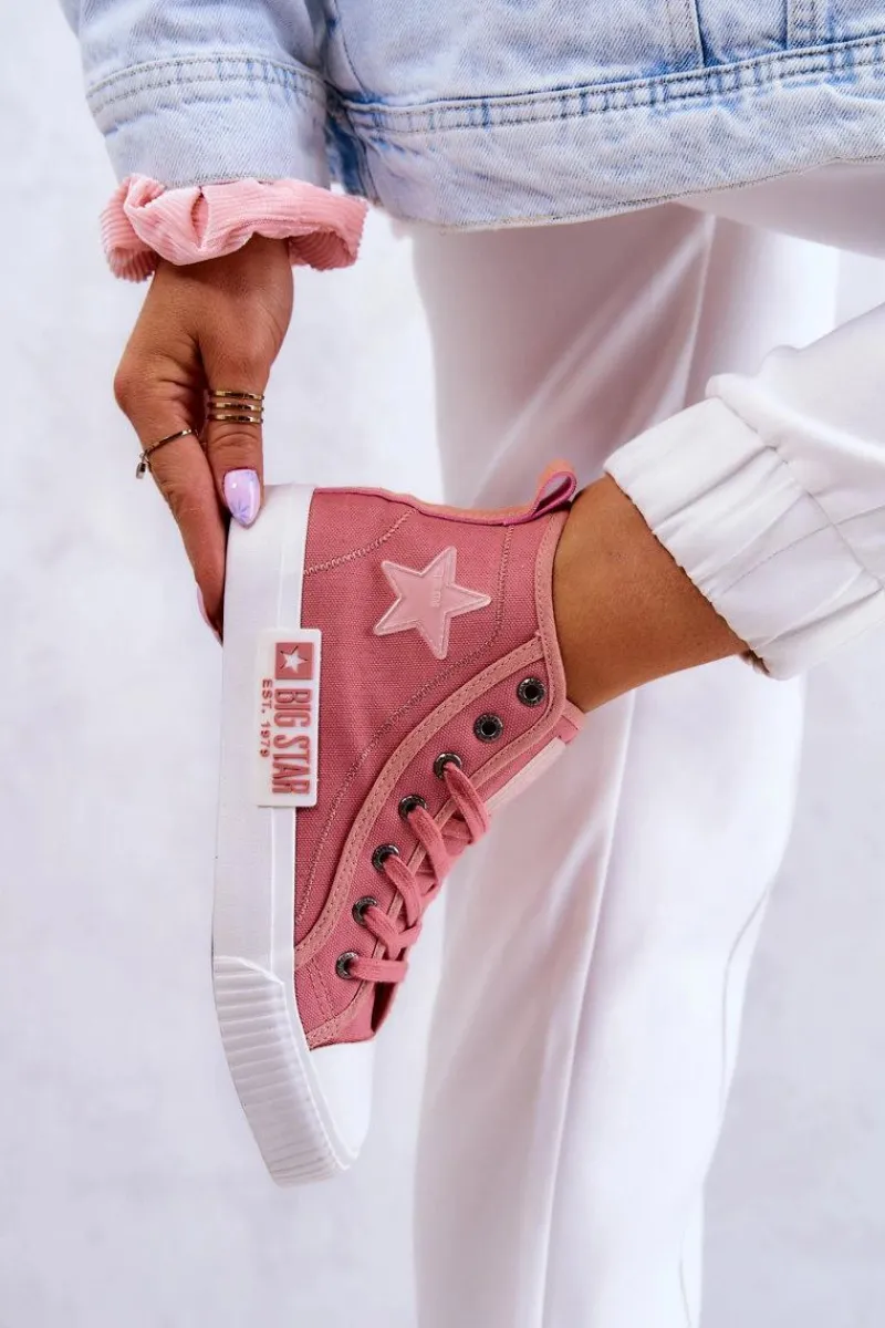 Outlet Klasyczne Wysokie Trampki Big Star JJ274382 Różowe Damskie Trampki Damskie Big Star|Trampki Damskie Wysokie