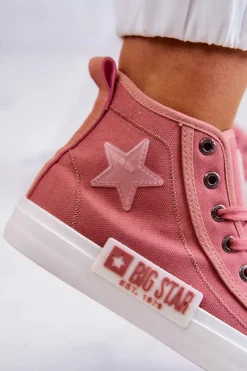 Outlet Klasyczne Wysokie Trampki Big Star JJ274382 Różowe Damskie Trampki Damskie Big Star|Trampki Damskie Wysokie