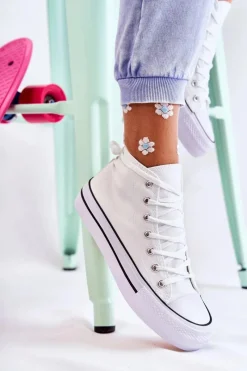 Hot Klasyczne Wysokie Trampki Wiązane Białe Volterro Damskie Trampki Damskie Wysokie