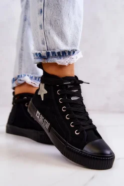 Outlet Big Star Shoes Klasyczne Wysokie Trampki Big Star JJ274380 Czarne