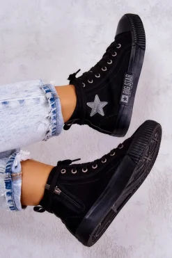 Outlet Big Star Shoes Klasyczne Wysokie Trampki Big Star JJ274380 Czarne
