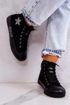 Outlet Big Star Shoes Klasyczne Wysokie Trampki Big Star JJ274380 Czarne