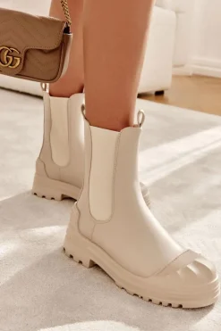 Brązowe I Beżowe Botki|Botki Płaskie>Boto Klasyczne Wysokie Workery Botki Beżowe Bassti