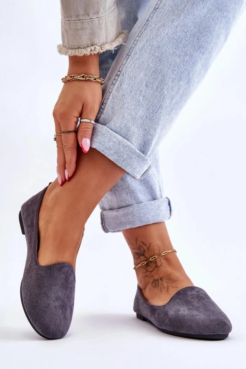 Baleriny Klasyczne>Boto Klasyczne Zamszowe Baleriny Szare Nash