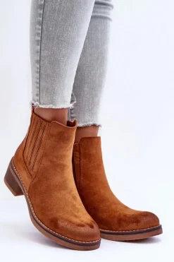 Clearance Boto Klasyczne Zamszowe Botki Damskie Brązowe Metanassa