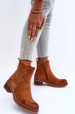 Clearance Boto Klasyczne Zamszowe Botki Damskie Brązowe Metanassa