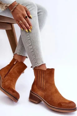 Clearance Boto Klasyczne Zamszowe Botki Damskie Brązowe Metanassa