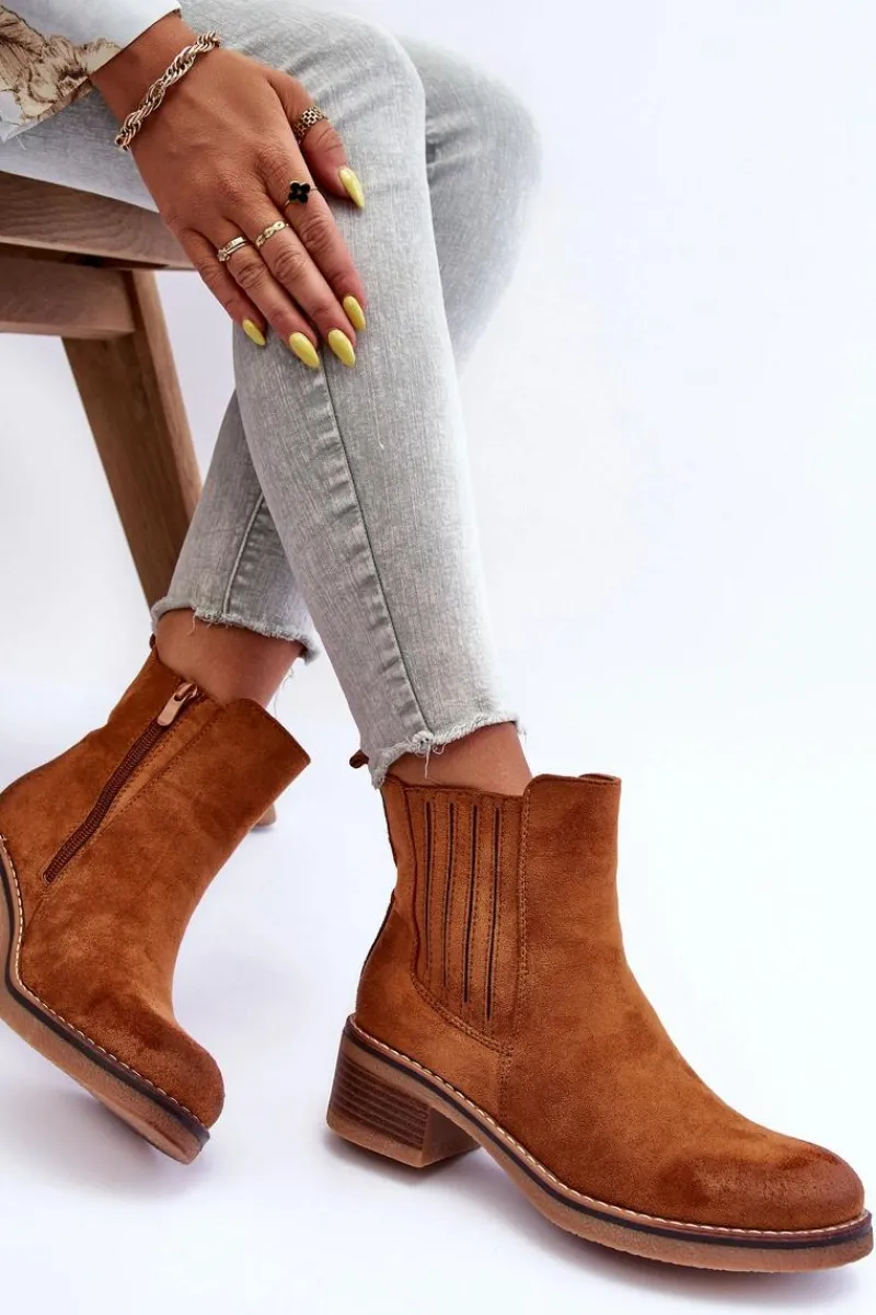 Clearance Boto Klasyczne Zamszowe Botki Damskie Brązowe Metanassa