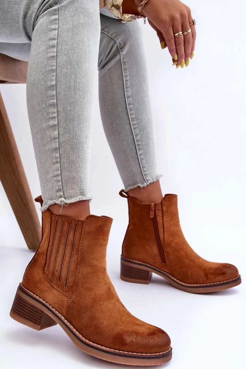 Clearance Boto Klasyczne Zamszowe Botki Damskie Brązowe Metanassa