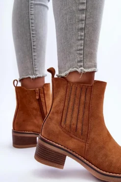 Clearance Boto Klasyczne Zamszowe Botki Damskie Brązowe Metanassa