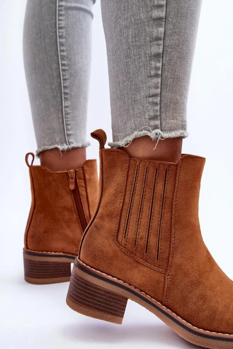 Clearance Boto Klasyczne Zamszowe Botki Damskie Brązowe Metanassa