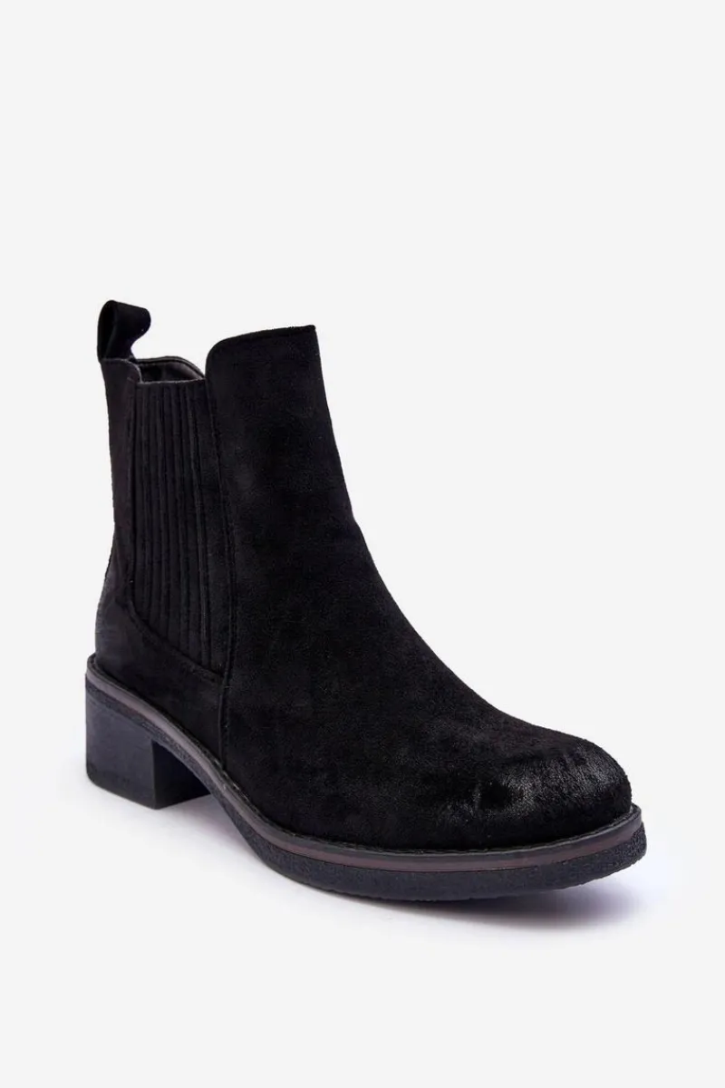 Outlet Boto Klasyczne Zamszowe Botki Damskie Czarne Metanassa