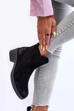 Outlet Boto Klasyczne Zamszowe Botki Damskie Czarne Metanassa