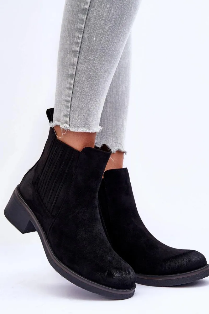 Outlet Boto Klasyczne Zamszowe Botki Damskie Czarne Metanassa