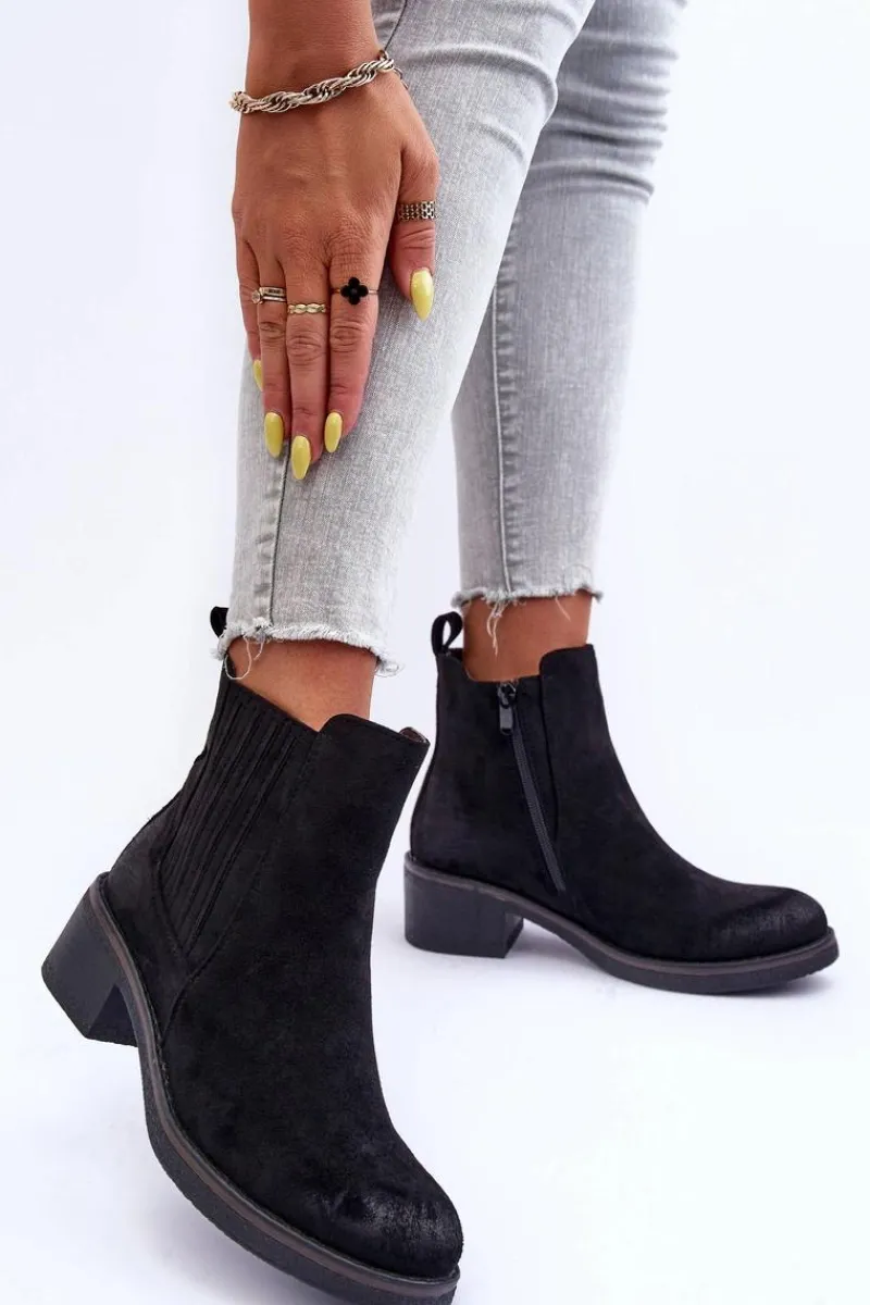 Outlet Boto Klasyczne Zamszowe Botki Damskie Czarne Metanassa