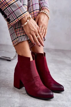 Botki Na Słupku|Botki Zimowe Damskie>Boto Klasyczne Zamszowe Botki La.Fi 260035WI-SU Bordowe