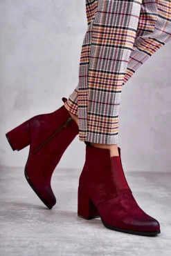 Botki Na Słupku|Botki Zimowe Damskie>Boto Klasyczne Zamszowe Botki La.Fi 260035WI-SU Bordowe