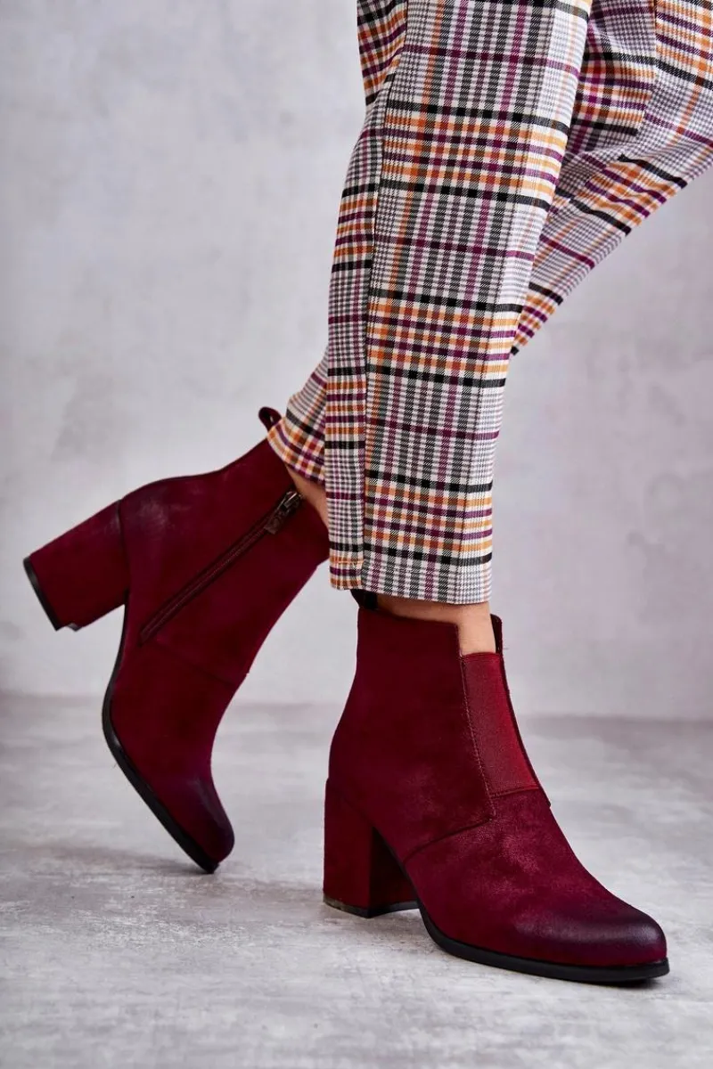 Botki Na Słupku|Botki Zimowe Damskie>Boto Klasyczne Zamszowe Botki La.Fi 260035WI-SU Bordowe