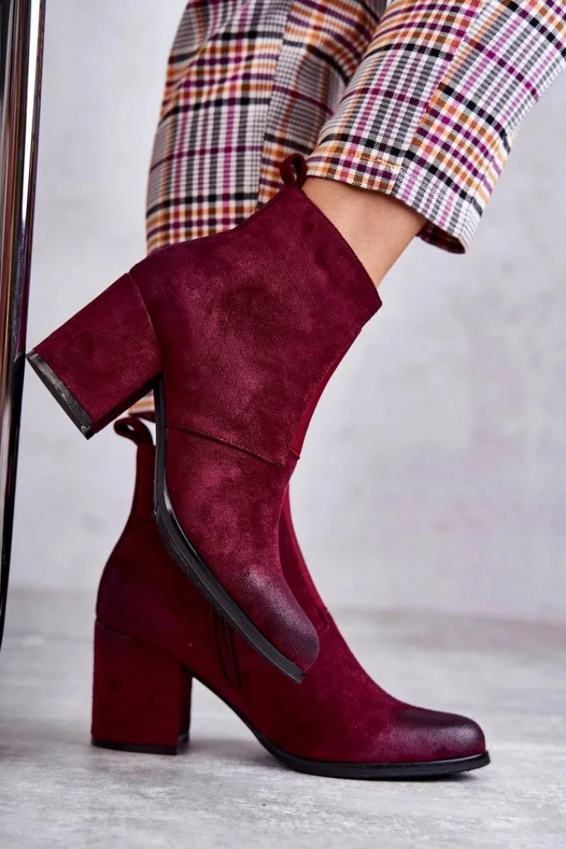 Botki Na Słupku|Botki Zimowe Damskie>Boto Klasyczne Zamszowe Botki La.Fi 260035WI-SU Bordowe