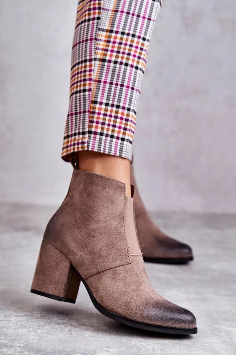 Best Klasyczne Zamszowe Botki La.Fi 260035DTA-SU Beżowe Damskie Botki Na Słupku|Botki Zimowe Damskie