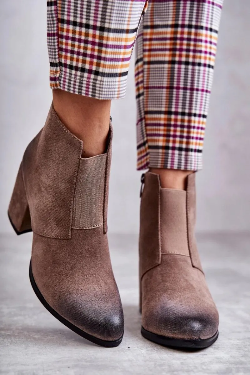 Best Klasyczne Zamszowe Botki La.Fi 260035DTA-SU Beżowe Damskie Botki Na Słupku|Botki Zimowe Damskie