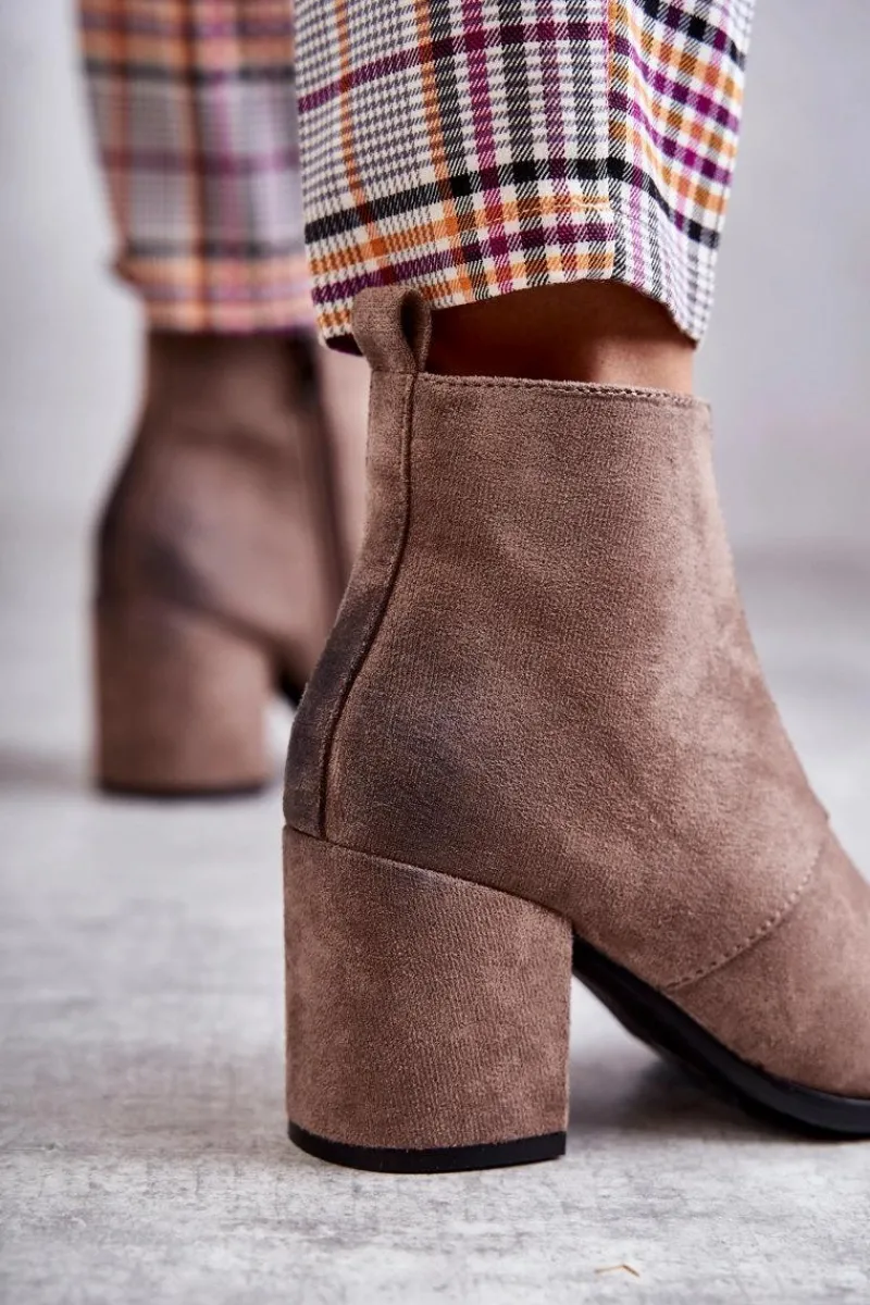 Best Klasyczne Zamszowe Botki La.Fi 260035DTA-SU Beżowe Damskie Botki Na Słupku|Botki Zimowe Damskie