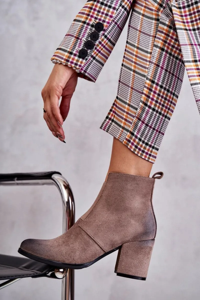 Best Klasyczne Zamszowe Botki La.Fi 260035DTA-SU Beżowe Damskie Botki Na Słupku|Botki Zimowe Damskie