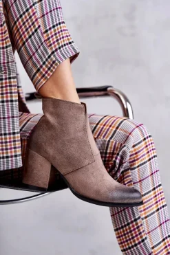 Best Klasyczne Zamszowe Botki La.Fi 260035DTA-SU Beżowe Damskie Botki Na Słupku|Botki Zimowe Damskie