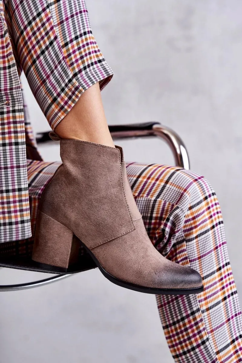 Best Klasyczne Zamszowe Botki La.Fi 260035DTA-SU Beżowe Damskie Botki Na Słupku|Botki Zimowe Damskie