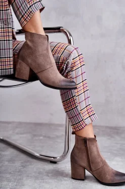 Best Klasyczne Zamszowe Botki La.Fi 260035DTA-SU Beżowe Damskie Botki Na Słupku|Botki Zimowe Damskie