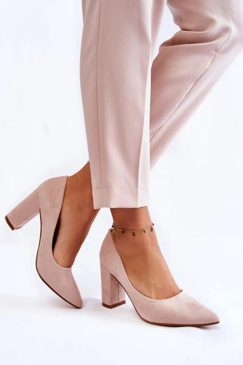 Discount Klasyczne Zamszowe Czółenka Na Słupku Beżowe Kendra Damskie Czółenka Zamszowe|Czółenka Na Słupku