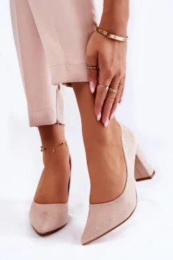 Discount Klasyczne Zamszowe Czółenka Na Słupku Beżowe Kendra Damskie Czółenka Zamszowe|Czółenka Na Słupku