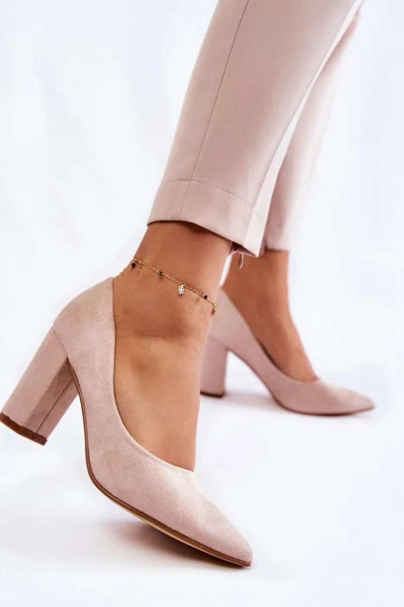 Discount Klasyczne Zamszowe Czółenka Na Słupku Beżowe Kendra Damskie Czółenka Zamszowe|Czółenka Na Słupku