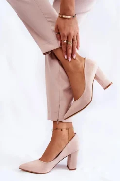 Discount Klasyczne Zamszowe Czółenka Na Słupku Beżowe Kendra Damskie Czółenka Zamszowe|Czółenka Na Słupku