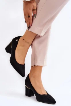 Hot Boto Klasyczne Zamszowe Czółenka Na Obcasie Z Ozdobą Czarne Derren