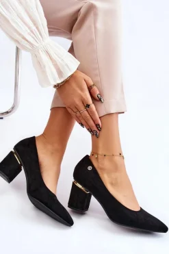 Hot Boto Klasyczne Zamszowe Czółenka Na Obcasie Z Ozdobą Czarne Derren