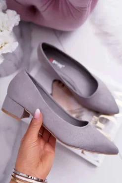 Clearance Klasyczne Zamszowe Czółenka Szare Rheya Damskie Czółenka Zamszowe|Czółenka Klasyczne