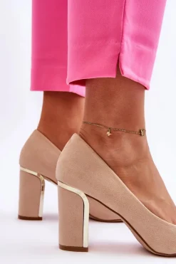 Best Klasyczne Zamszowe Czółenka Na Ozdobnym Słupku Beżowe Elizabeth Damskie Czółenka Na Słupku|Czółenka Klasyczne