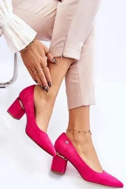 Czółenka Zamszowe|Czółenka Na Słupku>Boto Klasyczne Zamszowe Czółenka Na Obcasie Z Ozdobą Fuksja Derren