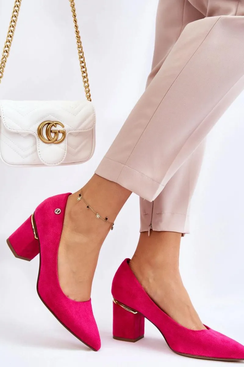 Czółenka Zamszowe|Czółenka Na Słupku>Boto Klasyczne Zamszowe Czółenka Na Obcasie Z Ozdobą Fuksja Derren