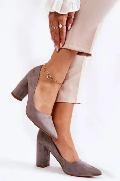 New Klasyczne Zamszowe Czółenka Na Słupku Szare Kendra Damskie Czółenka Zamszowe|Czółenka Na Słupku